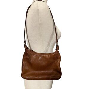 Fossil Tan Genuine Leather Shoulder Hobo Handbag Purse 6X8 Exterior Wear